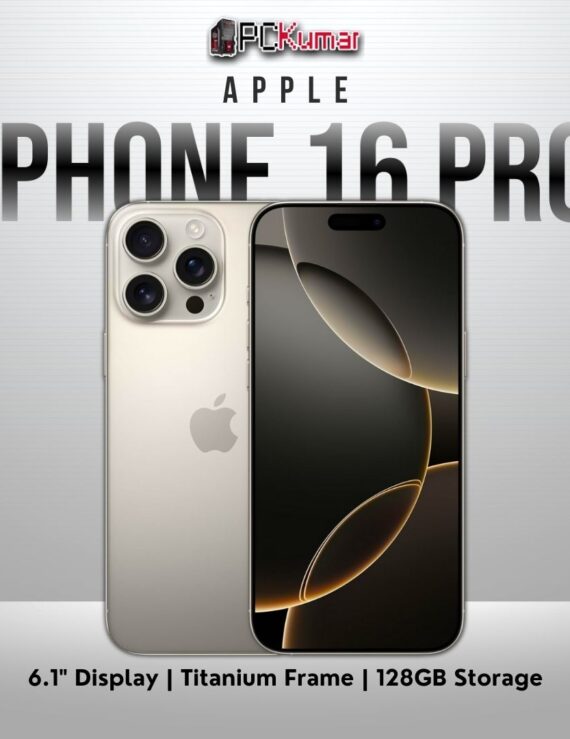 Natural Titanium iPhone 16 Pro with 128GB storage, 6.1-inch OLED display.