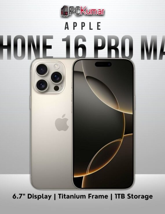 Natural Titanium iPhone 16 Pro Max featuring 1TB storage, 6.7-inch OLED screen.