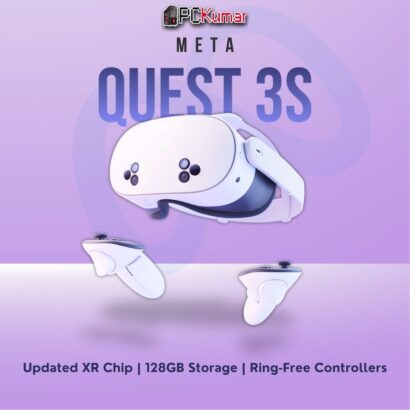 Meta Quest 3S 128GB VR headset with advanced XR performance and redesigned controllers for immersive experiences.