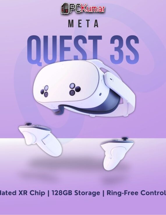 Meta Quest 3S 128GB VR headset with advanced XR performance and redesigned controllers for immersive experiences.