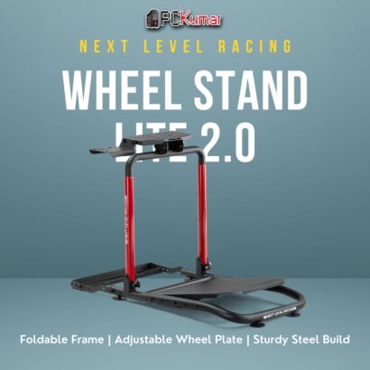 Next Level Racing Wheel Stand Lite 2.0 (NLR-S040) showing adjustable wheel mount and pedal platform in a compact form