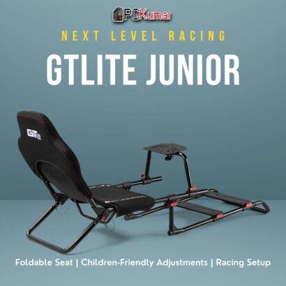 Next Level Racing GTLite Junior Foldable Cockpit (NLR-S041) with integrated seat and foldable frame for child sim racers.