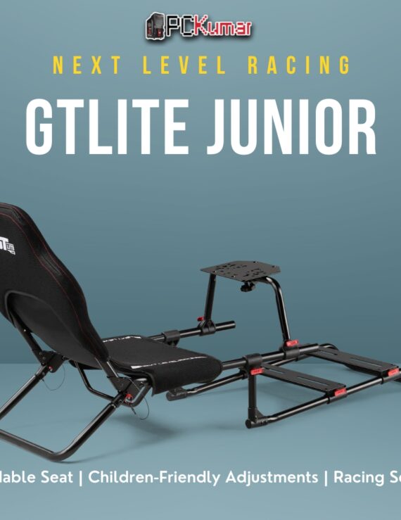 Next Level Racing GTLite Junior Foldable Cockpit (NLR-S041) with integrated seat and foldable frame for child sim racers.