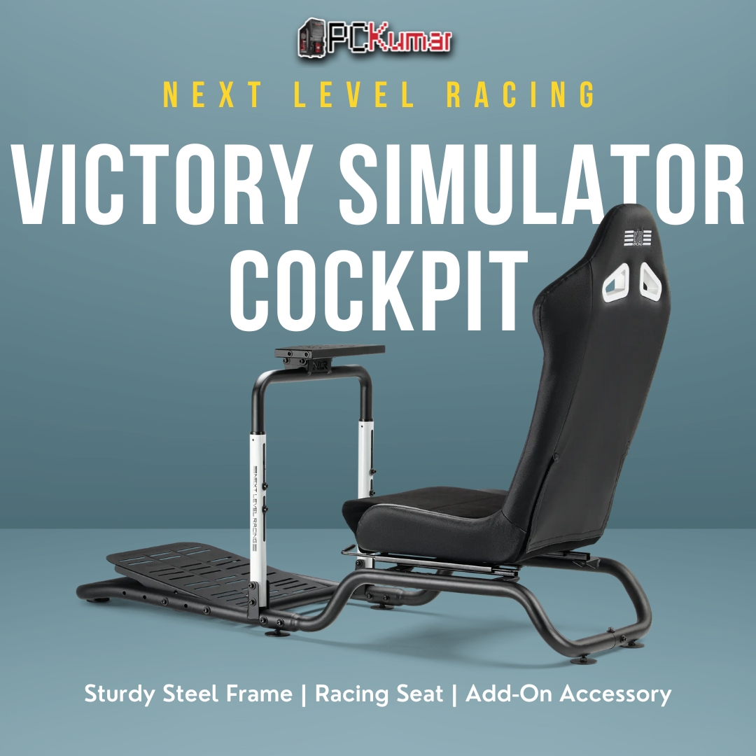 Next Level Racing Victory Simulator Cockpit (NLR-S042) featuring a robust steel chassis and supportive racing seat for an immersive experience.