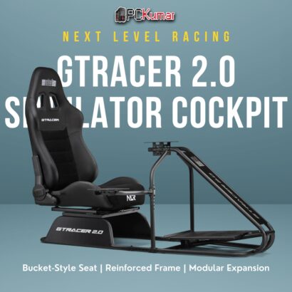 Next Level Racing GTRacer 2.0 Simulator Cockpit (NLR-R007) showcasing a robust full-cockpit with adjustable seat and wheel mount.