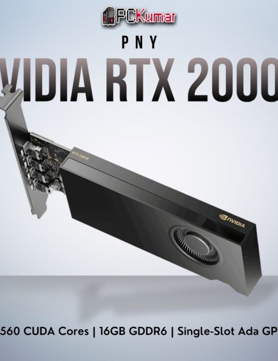 PNY NVIDIA RTX 2000 Ada (E) 16GB graphics card with four DisplayPort outputs for advanced professional workflows.