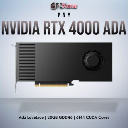 PNY NVIDIA RTX 4000 Ada 20GB card delivering advanced AI/ray tracing via Ada architecture in a single-slot form factor.