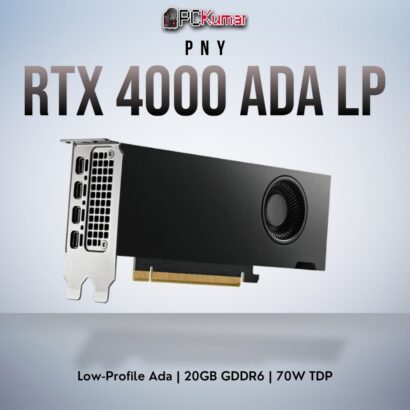 PNY NVIDIA RTX 4000 Ada LP 20GB GPU with mini DisplayPort outputs, low-profile design, and Ada Lovelace cores.
