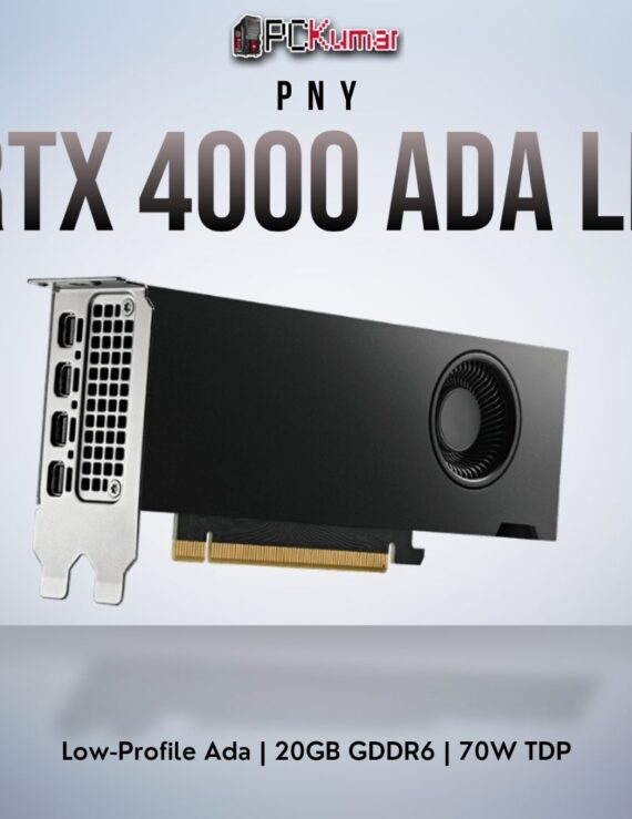 PNY NVIDIA RTX 4000 Ada LP 20GB GPU with mini DisplayPort outputs, low-profile design, and Ada Lovelace cores.