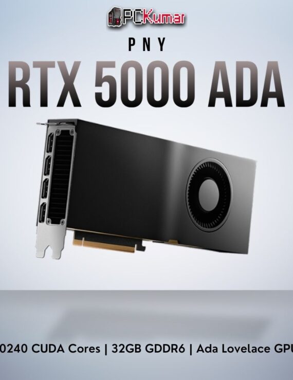 PNY NVIDIA RTX 5000 Ada 32GB card delivering powerful ray tracing and AI acceleration for professional workflows.