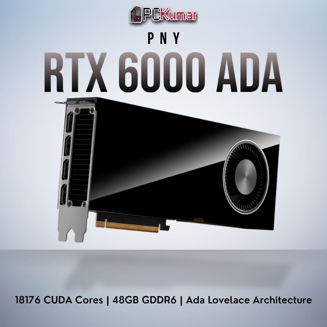 PNY NVIDIA RTX 6000 Ada 48GB card delivering flagship Ada-based performance for enterprise-level 3D, AI, and HPC workflows.