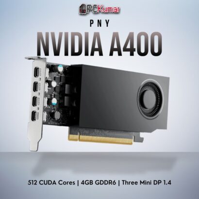 PNY NVIDIA A400 4GB card with 512 CUDA cores and three Mini DisplayPort outputs for professional 2D/3D tasks