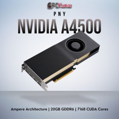PNY NVIDIA A4500 GPU with 20GB GDDR6, dual-slot Ampere-based performance for pro design and rendering.