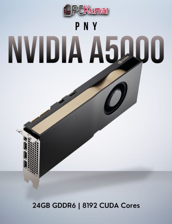 PNY NVIDIA A5000 professional GPU with 24GB memory and Ampere-based cores for top-level workstation tasks.