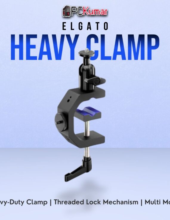Elgato Heavy Clamp in a solid metal build, designed to secure mount poles and accessories in streaming or production environments.