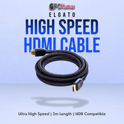 Elgato black HDMI cable measuring 2 meters, supporting 4K HDR or high-refresh signals for gaming or streaming.