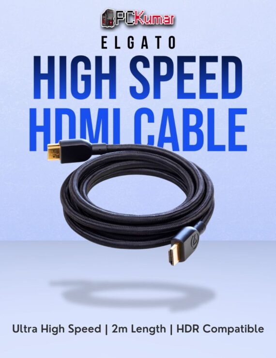 Elgato black HDMI cable measuring 2 meters, supporting 4K HDR or high-refresh signals for gaming or streaming.