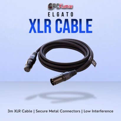 Elgato black 3m XLR microphone cable with sturdy connectors for reliable audio transmission in studio or streaming setups.