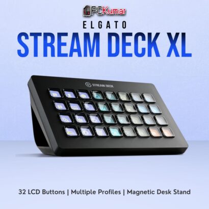 Elgato Stream Deck XL offering a large array of illuminated keys, ideal for advanced streaming or workflow automation.