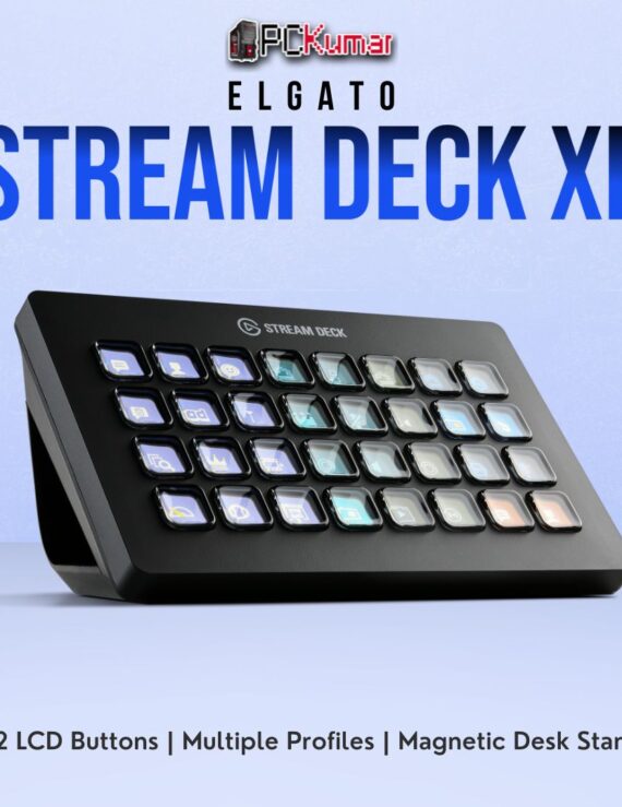 Elgato Stream Deck XL offering a large array of illuminated keys, ideal for advanced streaming or workflow automation.