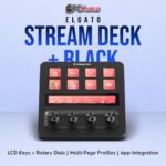Elgato Stream Deck + featuring multiple knobs and LCD buttons, enabling in-depth customization for audio or streaming tasks.