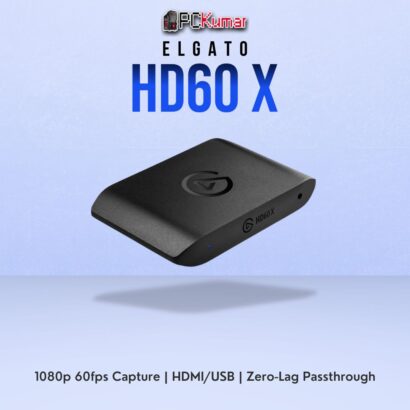 Elgato HD60 X capture card in a compact black enclosure, facilitating smooth console or PC streaming at full HD resolution.