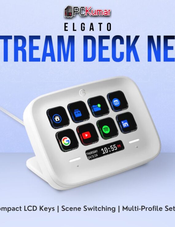 Elgato Stream Deck Neo featuring a modern, streamlined approach to macro-based control with fewer LCD buttons.