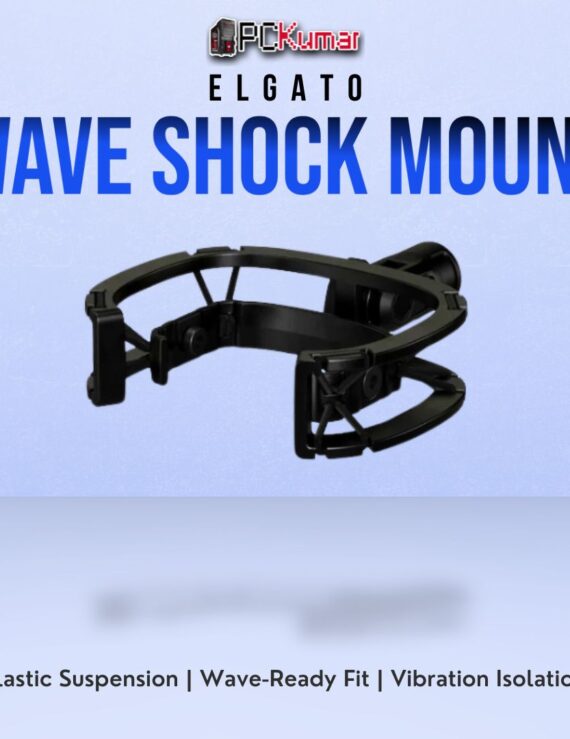 Elgato Wave Shock Mount in a circular frame, featuring elastic cords to reduce mechanical noise for Wave microphones.