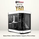 HYTE Y60 black-and-white case featuring tempered glass side panels and a stylish dual-tone design.