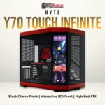 HYTE Y70 Touch Infinite Black Cherry case with LED glass front panel and a luxurious deep-red color scheme.