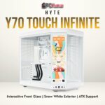 HYTE Y70 Touch Infinite (Snow White) case with an LED glass front and sleek white steel frame.