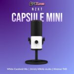 White NZXT Capsule Mini microphone with a round base, enabling professional-grade voice capture in a compact form.
