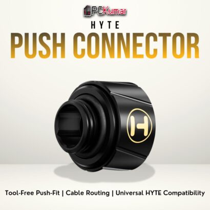 HYTE Push Connector accessory enabling easy cable coupling and tidier cable management in PC builds.