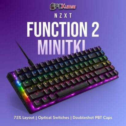 Black NZXT Function 2 Mini TKL keyboard offering a reduced form factor, optical switches, and a detachable cable.