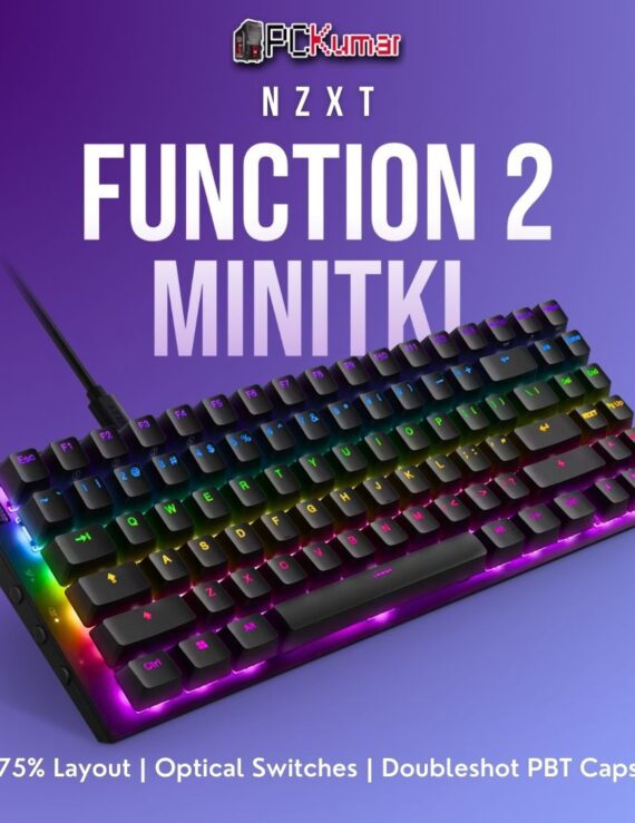 Black NZXT Function 2 Mini TKL keyboard offering a reduced form factor, optical switches, and a detachable cable.