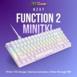 White NZXT Function 2 Mini TKL featuring a compact chassis, optical switches, and vibrant RGB for smaller setups.