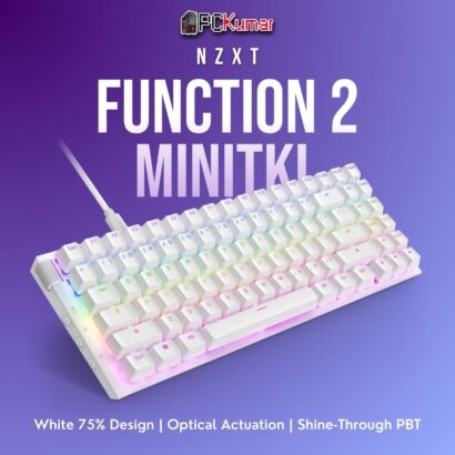 White NZXT Function 2 Mini TKL featuring a compact chassis, optical switches, and vibrant RGB for smaller setups.