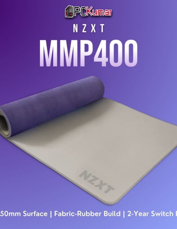 Grey NZXT MMP400 pad offering a smooth cloth layer atop a durable rubber base, perfect for compact gaming spaces.