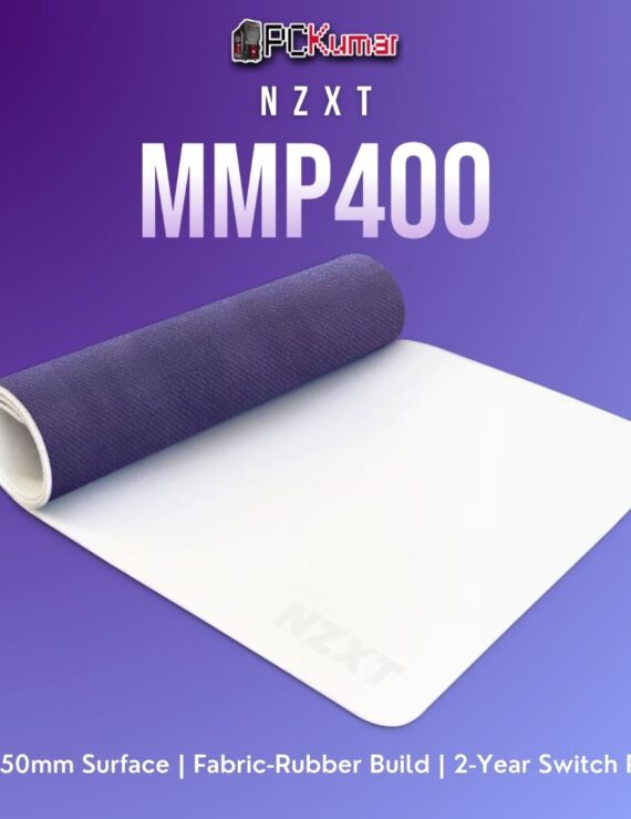 White NZXT MMP400 mouse pad delivering a smooth, minimalist design with stable desk traction for precise cursor movement.