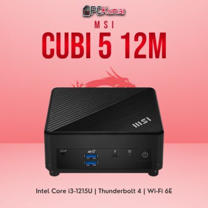 MSI Cubi 5 12M (40081N) mini PC featuring a sleek design, front Thunderbolt 4 port, and Intel Core i3 performance.