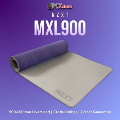 Grey NZXT MXL900 extended mouse pad covering a generous desk area, ideal for comfortable mouse and keyboard arrangement.