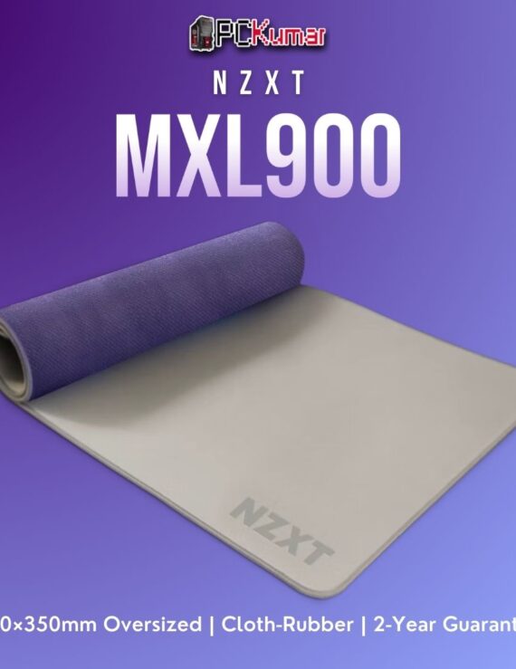 Grey NZXT MXL900 extended mouse pad covering a generous desk area, ideal for comfortable mouse and keyboard arrangement.