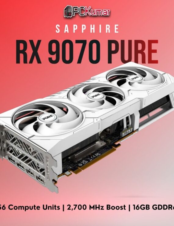 Sapphire Radeon RX 9070 PURE edition with understated cooling shroud, 16GB memory, and 220W power requirement.