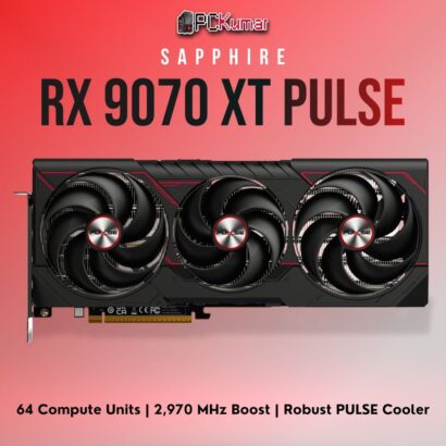 Sapphire Radeon RX 9070 XT PULSE with a dual- or triple-fan shroud, 16GB memory, and stable RDNA 4 performance.