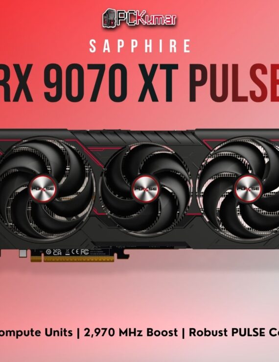 Sapphire Radeon RX 9070 XT PULSE with a dual- or triple-fan shroud, 16GB memory, and stable RDNA 4 performance.