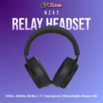 Black NZXT Relay gaming headset offering hi-res audio, surround sound, and a comfortable over-ear design.