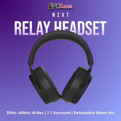 Black NZXT Relay gaming headset offering hi-res audio, surround sound, and a comfortable over-ear design.