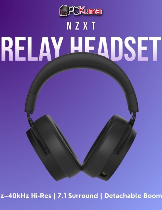 Black NZXT Relay gaming headset offering hi-res audio, surround sound, and a comfortable over-ear design.