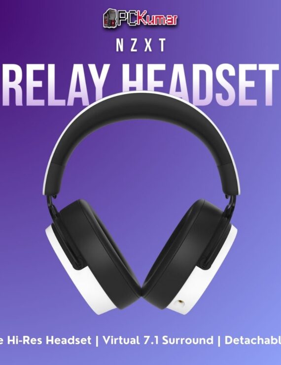 White NZXT Relay headset with an over-ear design, providing hi-res audio, virtual surround, and a crisp detachable microphone.