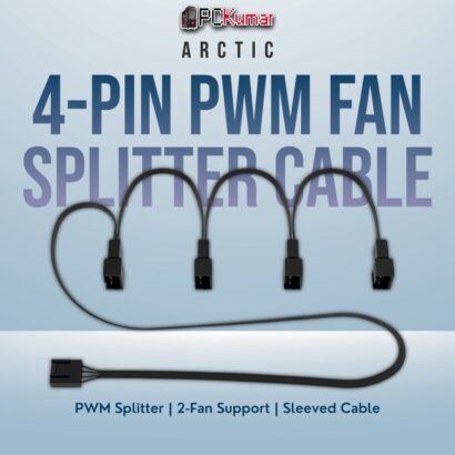 Arctic 4-Pin PWM Fan Splitter cable featuring two female outputs and one male input for tidy fan cable management.